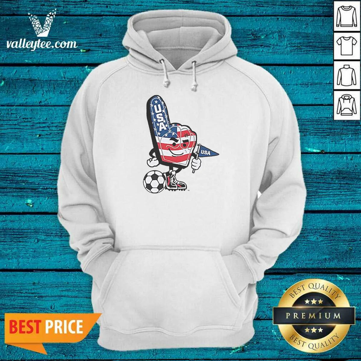 Funny USA Soccer Mascot Foam Finger With Ball And Pennant Hoodie
