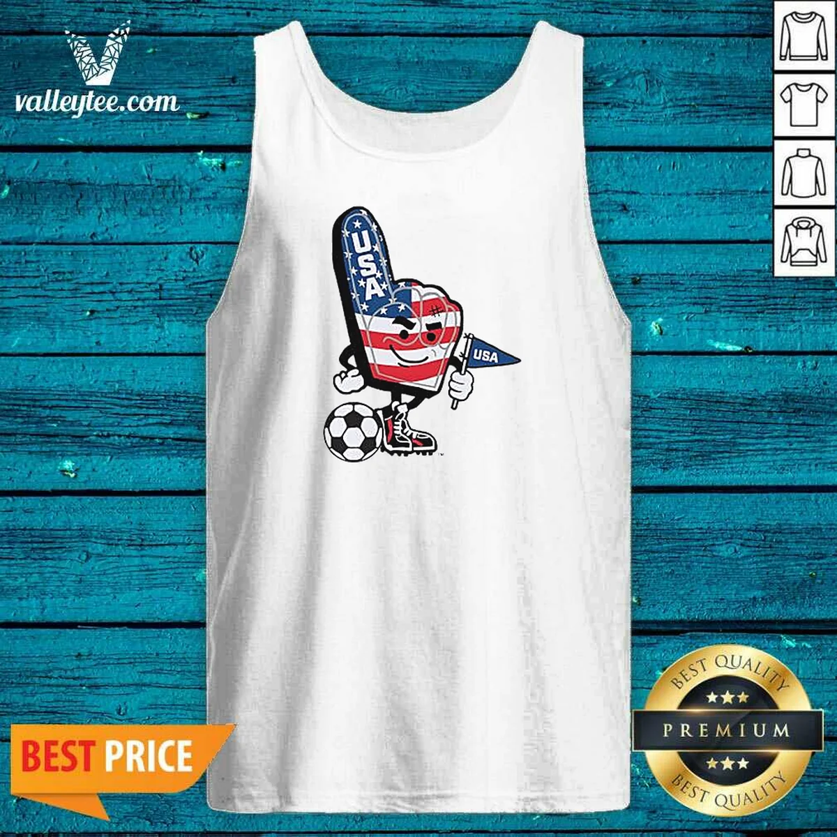 Funny USA Soccer Mascot Foam Finger With Ball And Pennant Tank Top