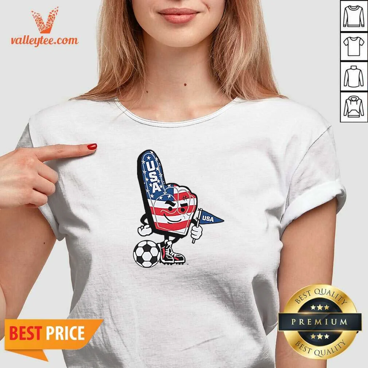 Funny USA Soccer Mascot Foam Finger V-Neck Shirt Funny USA Soccer Mascot Foam Finger V-Neck Shirt