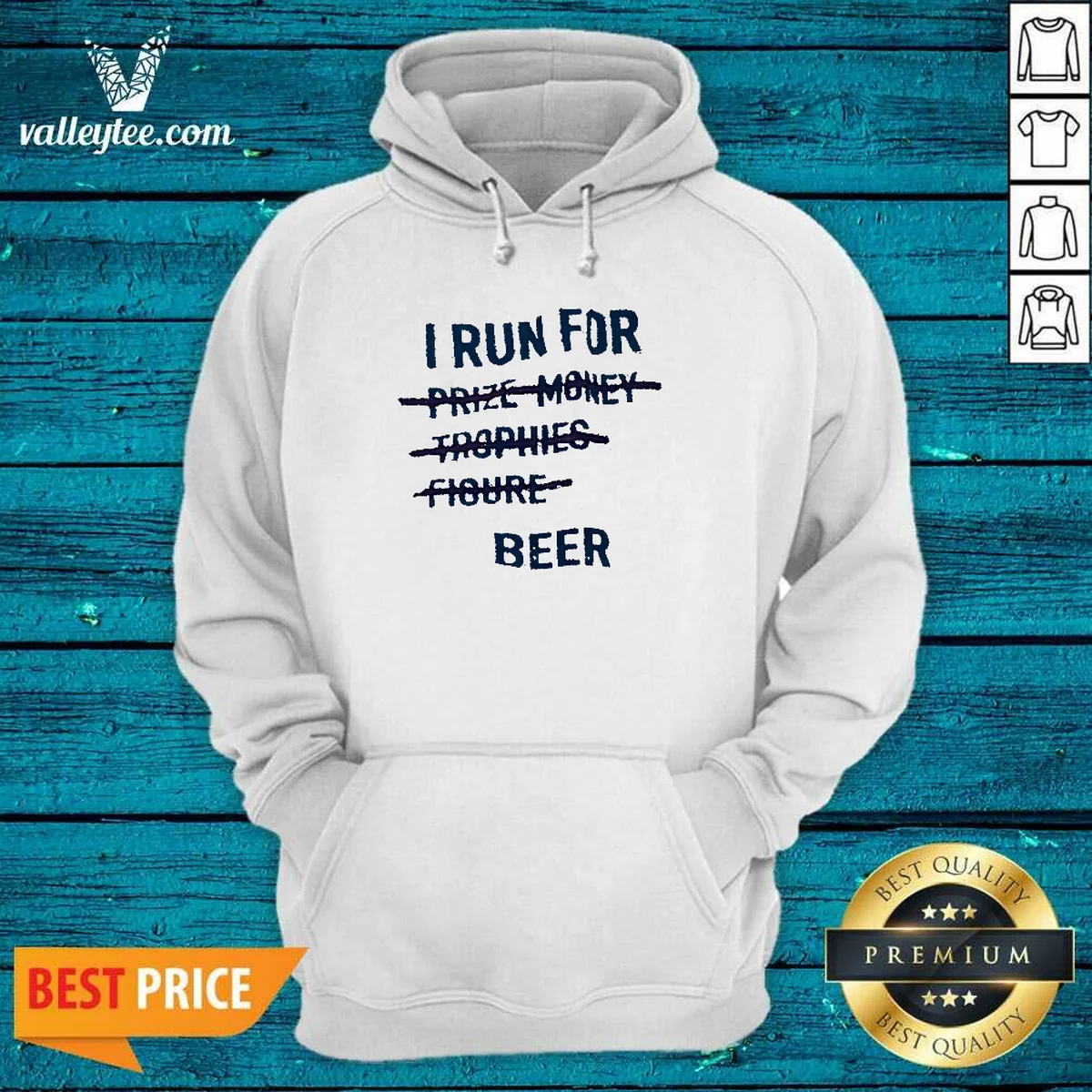 Awesome I Run For Prize Monkey Trophies Figure Beer Hoodie in dark gray, front view with kangaroo pocket and drawstring hood