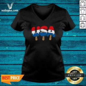 Awesome USA Popsicle Summer Celebrations Beach Party V-Neck Shirt