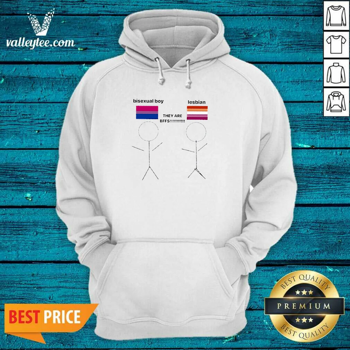 Funny Bisexual Boy Lesbian They Are Bff Hoodie in black with front graphic print, unisex pullover sweatshirt