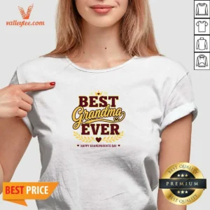 Funny Grandparents Day Best Grandma Ever Typography V-Neck Shirt