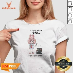 Funny I Just Wanna Grill For God'S Sake Anime Bunny Girl V-Neck Shirt