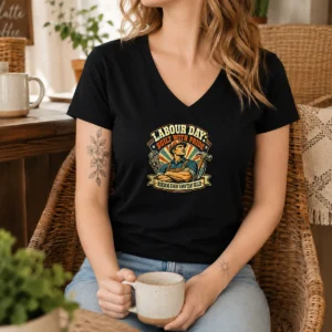 Funny Retro Labour Day Celebration Pride Worker V Neck Shirt with colorful vintage design