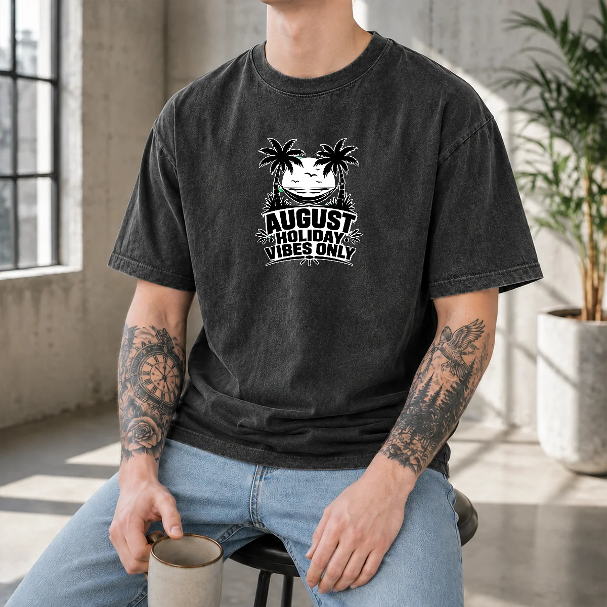 Good August Holiday Silhouette Vibes For Summer Lovers Washed T-Shirt