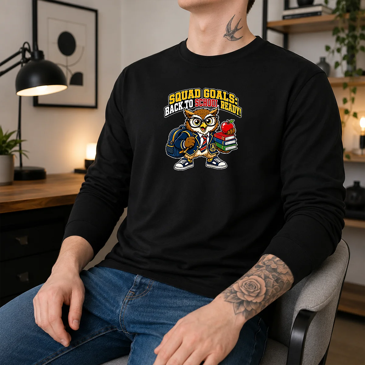 Hot Back To School Owl Mascot Squad Long Sleeve Shirt