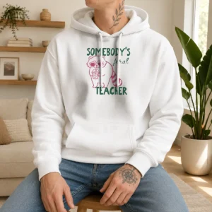 Hot Somebody'S Feral Teacher Raccoon With Iced Coffee Hoodie in charcoal gray, front view with drawstring hood and kangaroo pocket