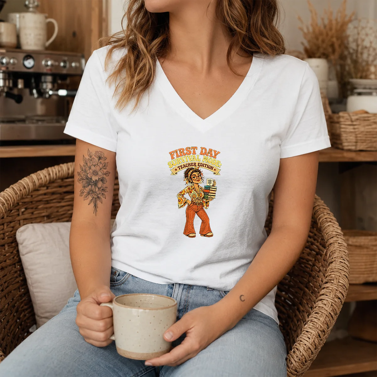Nice First Day Survival Teacher Vintage V-Neck Shirt