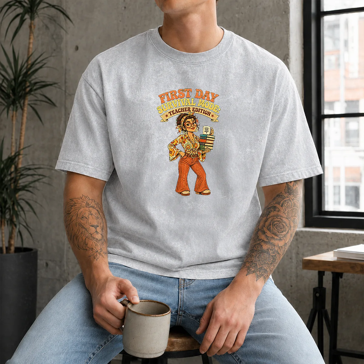 Nice First Day Survival Teacher Vintage Washed T-Shirt