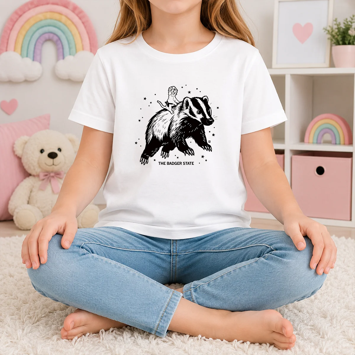 Nice Gary Riding Badger Ivory Heavyweight Kids T-Shirt