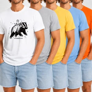 Nice Gary Riding Badger Ivory Heavyweight T Shirt in ivory color displayed on a plain background