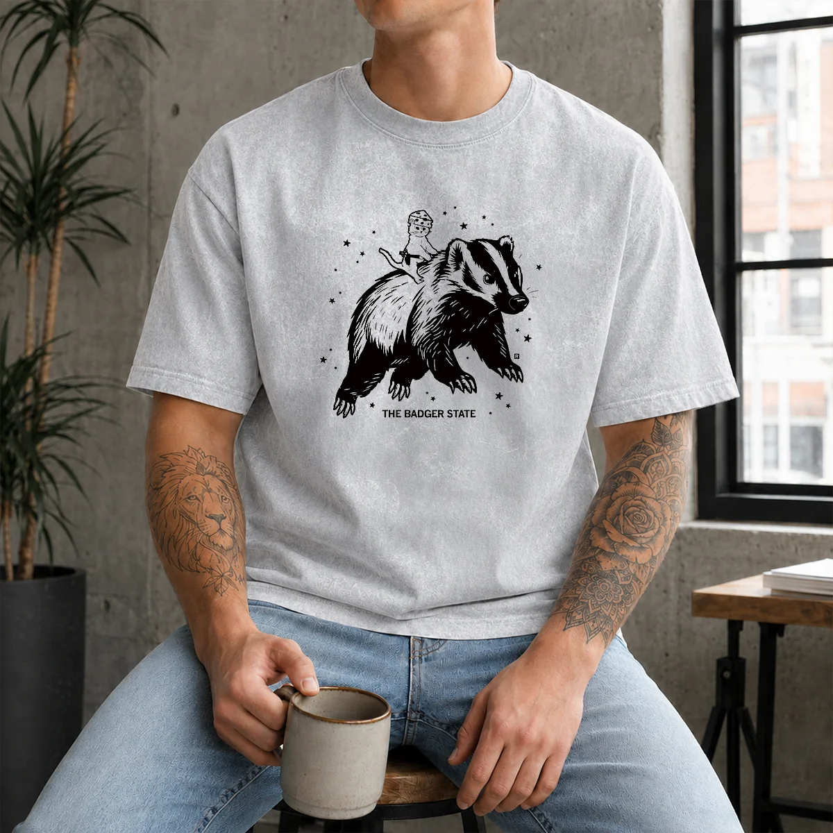 Nice Gary Riding Badger Ivory Heavyweight Washed T-Shirt