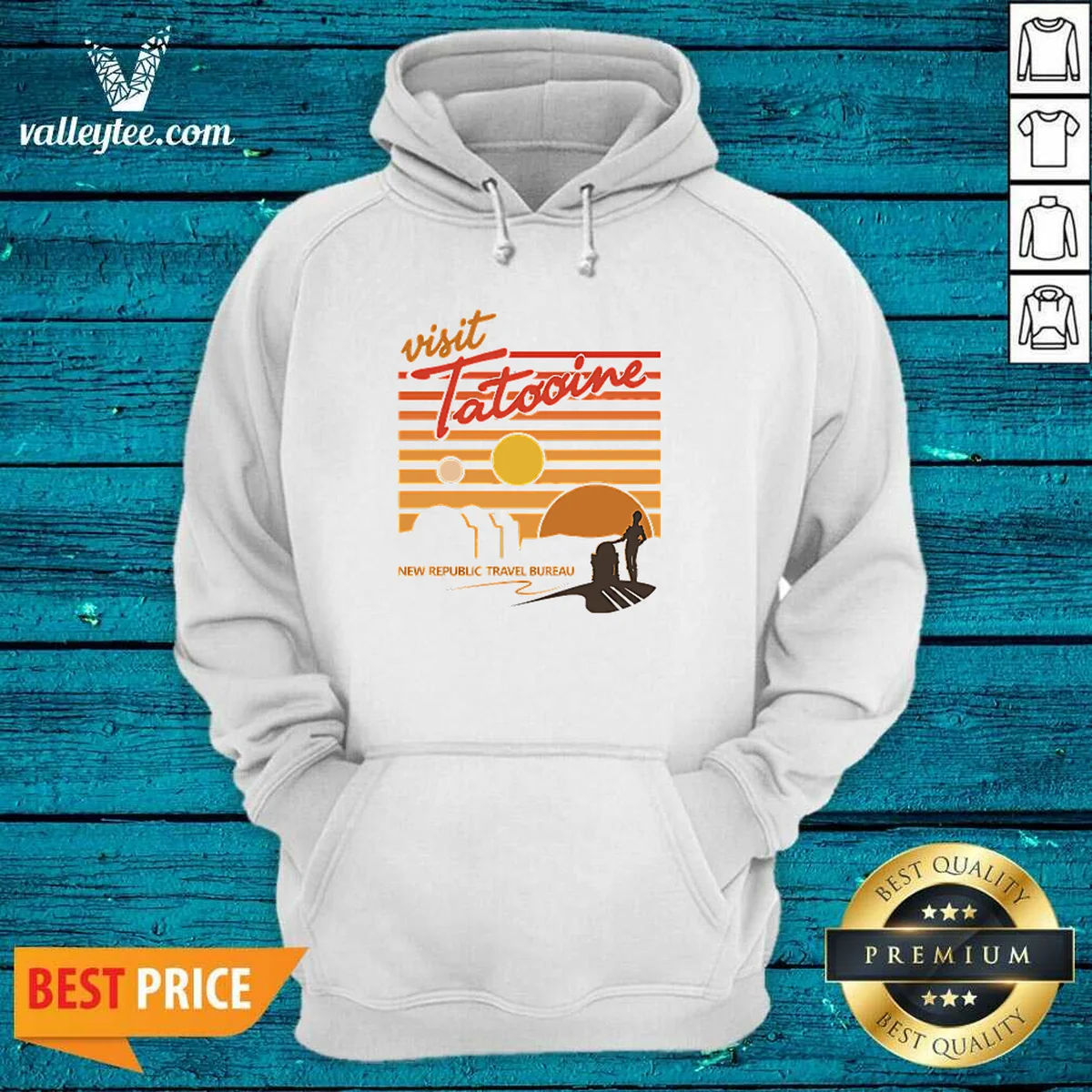 Nice Visit Tatooine Travel Bureau Hoodie in black with front graphic print and adjustable drawstring hood