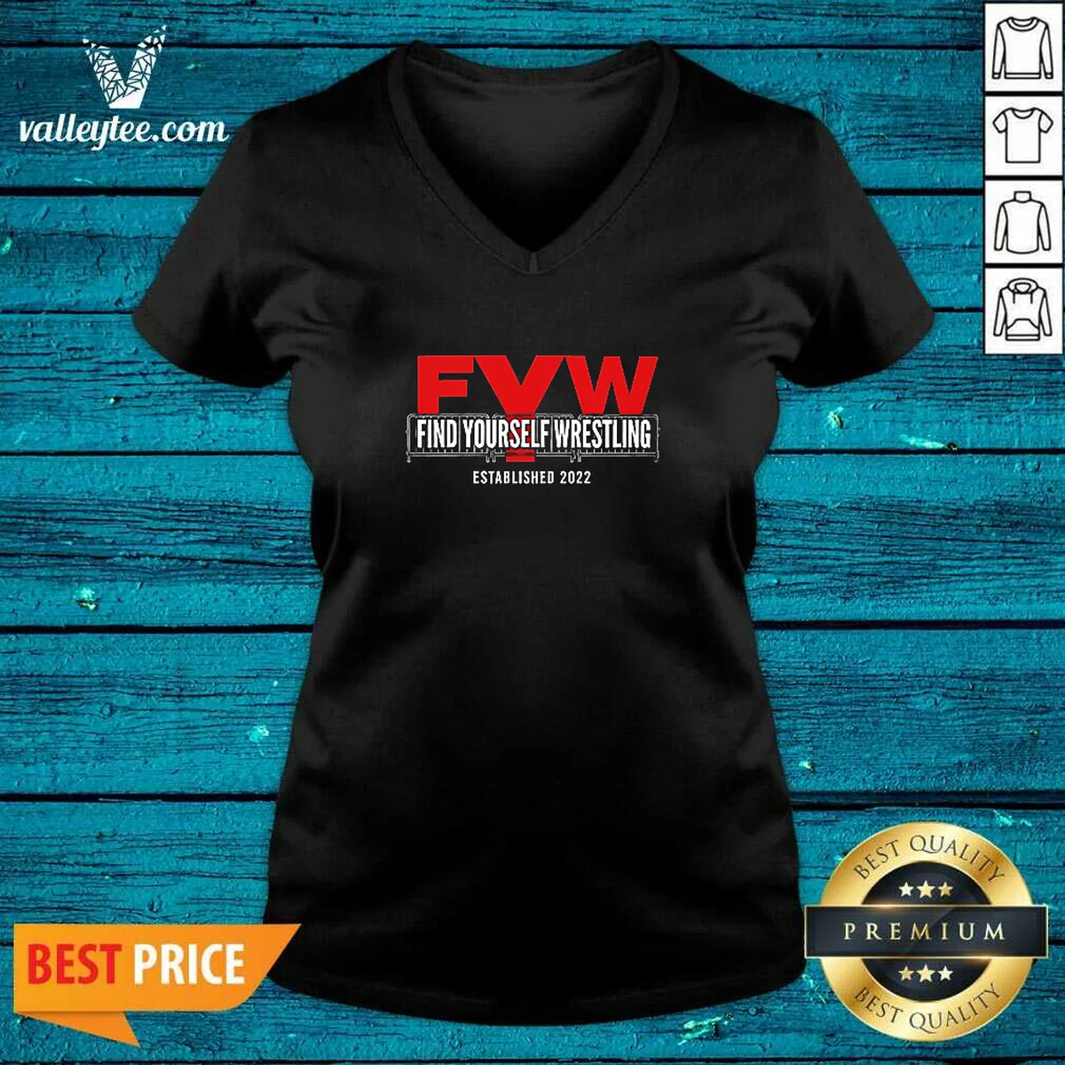 Official FYW Find Yourself Wrestling Established 2022 V Neck Shirt in dark color with logo on front