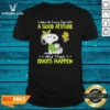 Official Snoopy I Wake Up Every Day With A Good Attitude And Then Idiots Happen shirt optimized, classic fit cotton tee with bold graphic print