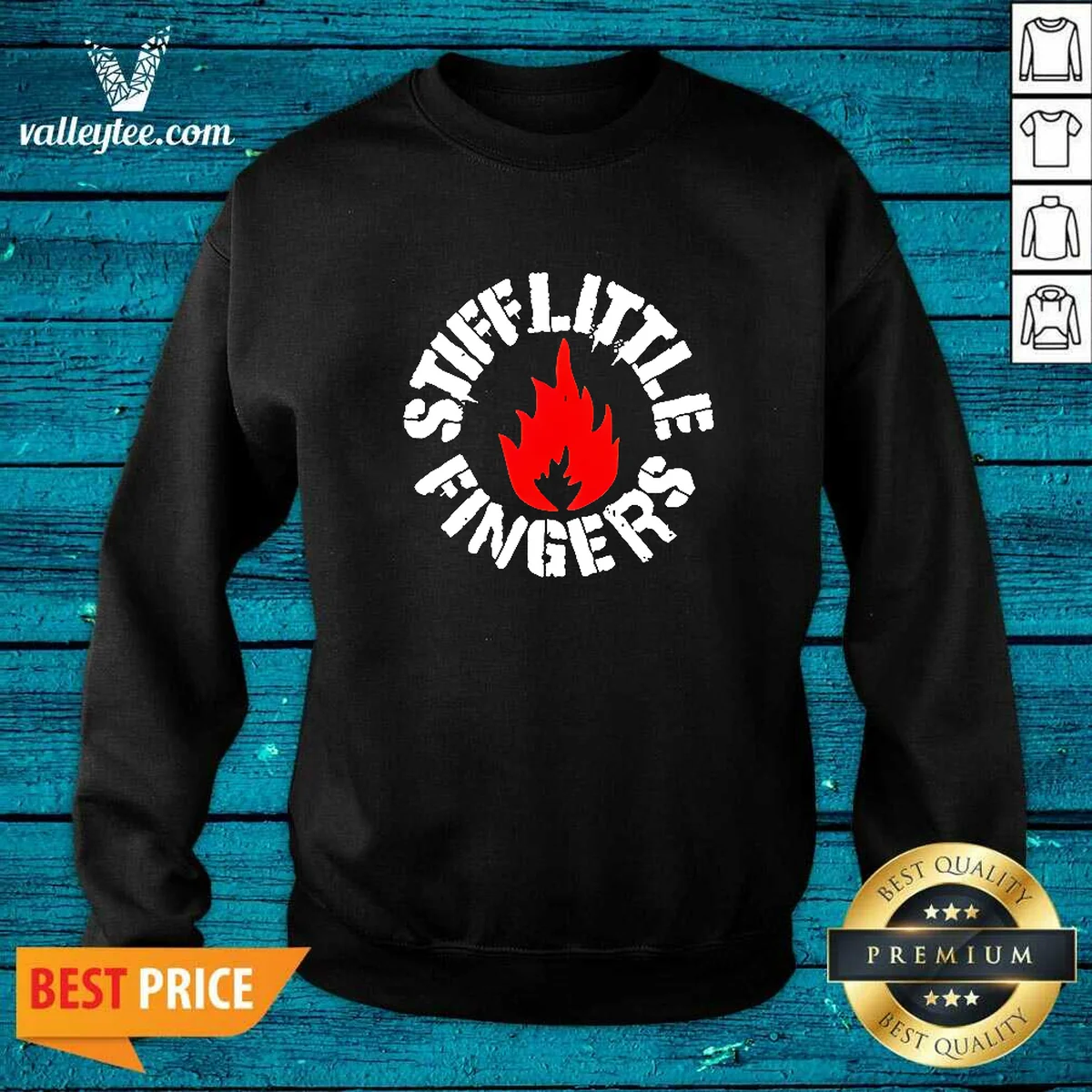 Official Stiff Little Fingers Circular Badge Logo With Flame Emblem Centered Inside Sweatshirt