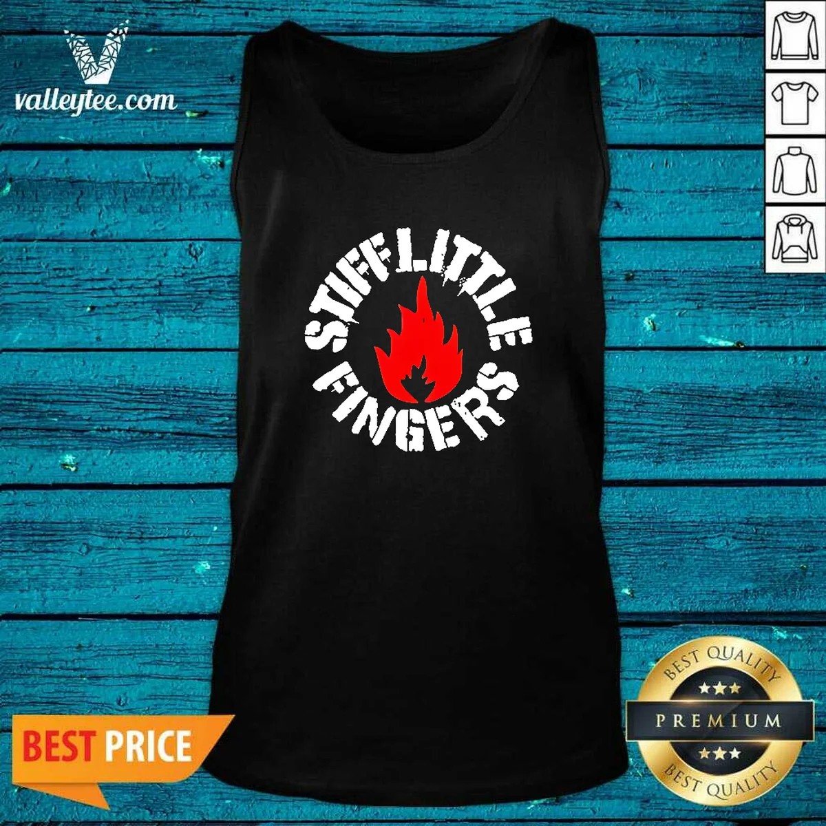 Official Stiff Little Fingers Circular Badge Logo With Flame Emblem Centered Inside Tank Top
