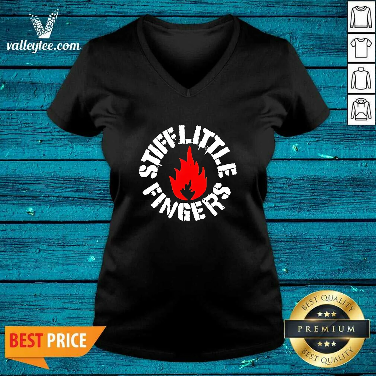 Official Stiff Little Fingers Circular Badge V-Neck Shirt Official Stiff Little Fingers Circular Badge V-Neck Shirt