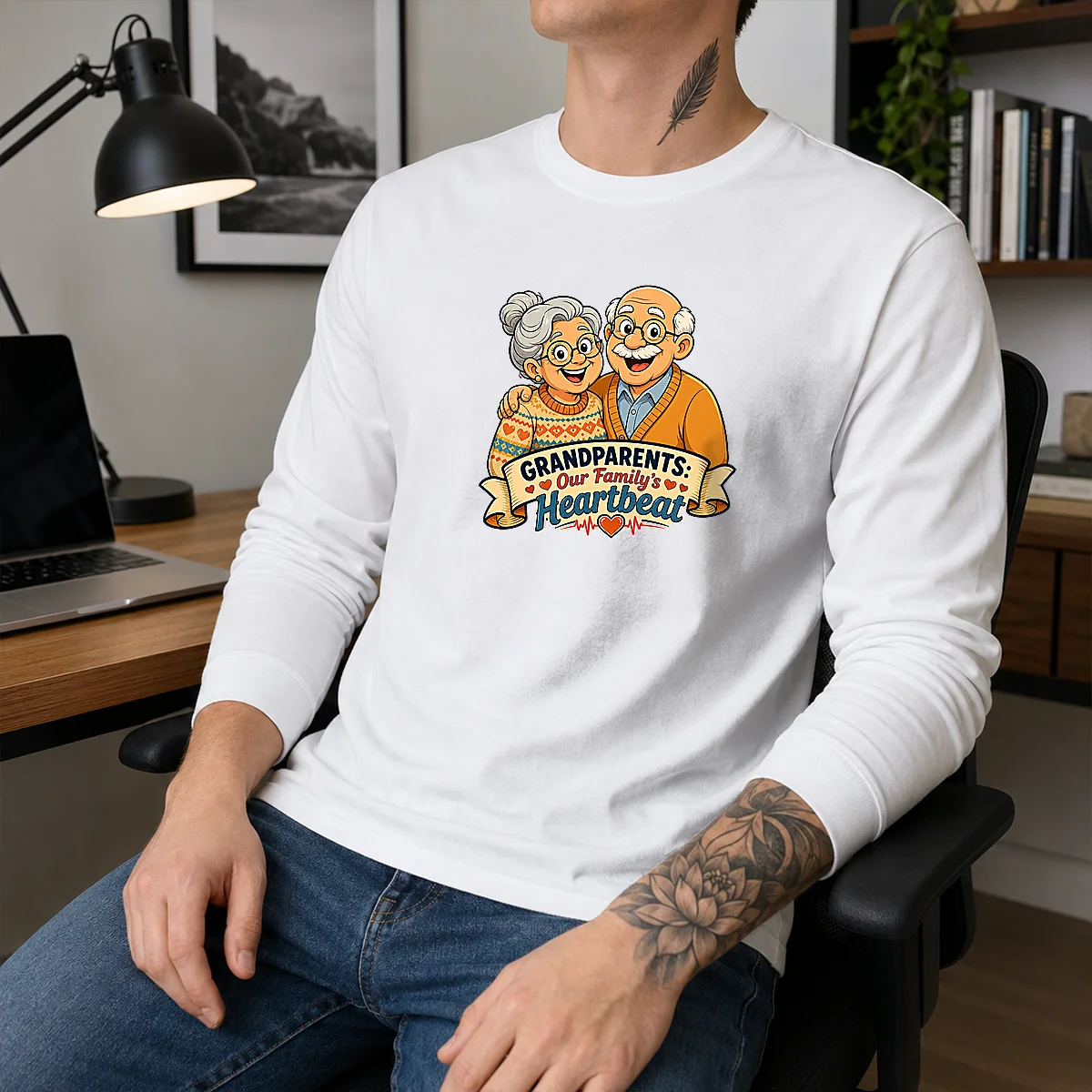 Original Grandparents Day Cartoon Honoring Family Heartbeat Long Sleeve Shirt