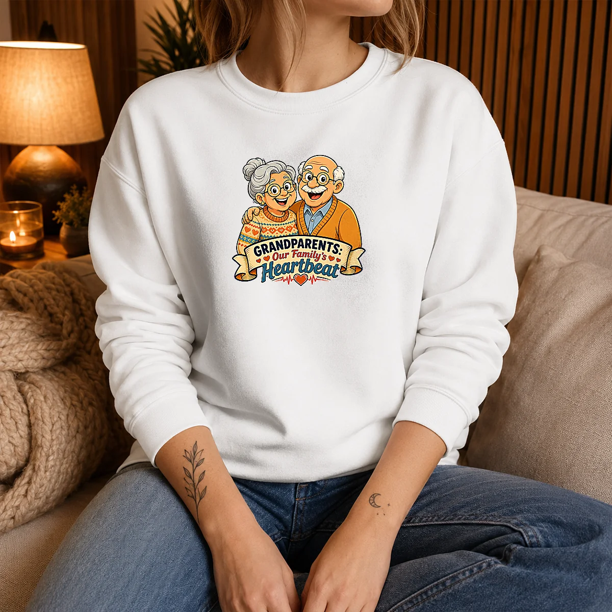 Original Grandparents Day Cartoon Honoring Family Heartbeat Sweater
