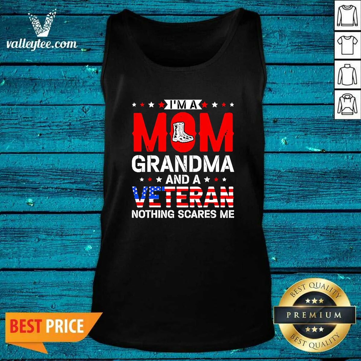 Original I'M A Mom Grandma And A Veteran Nothing Scares Me USA Tank Top