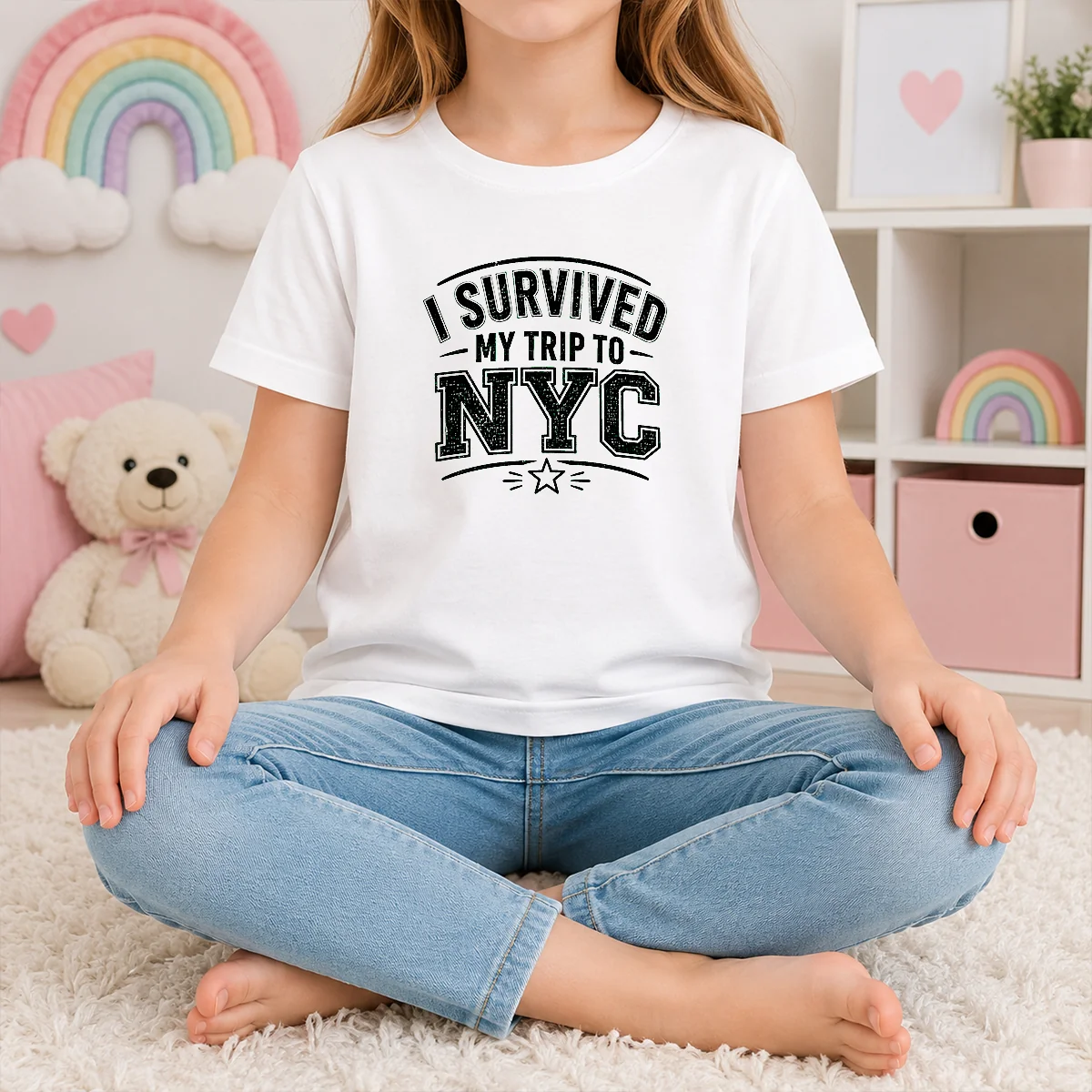 Premium I Survived My Trip To NYC Funny Tee Line Art Kids T-Shirt
