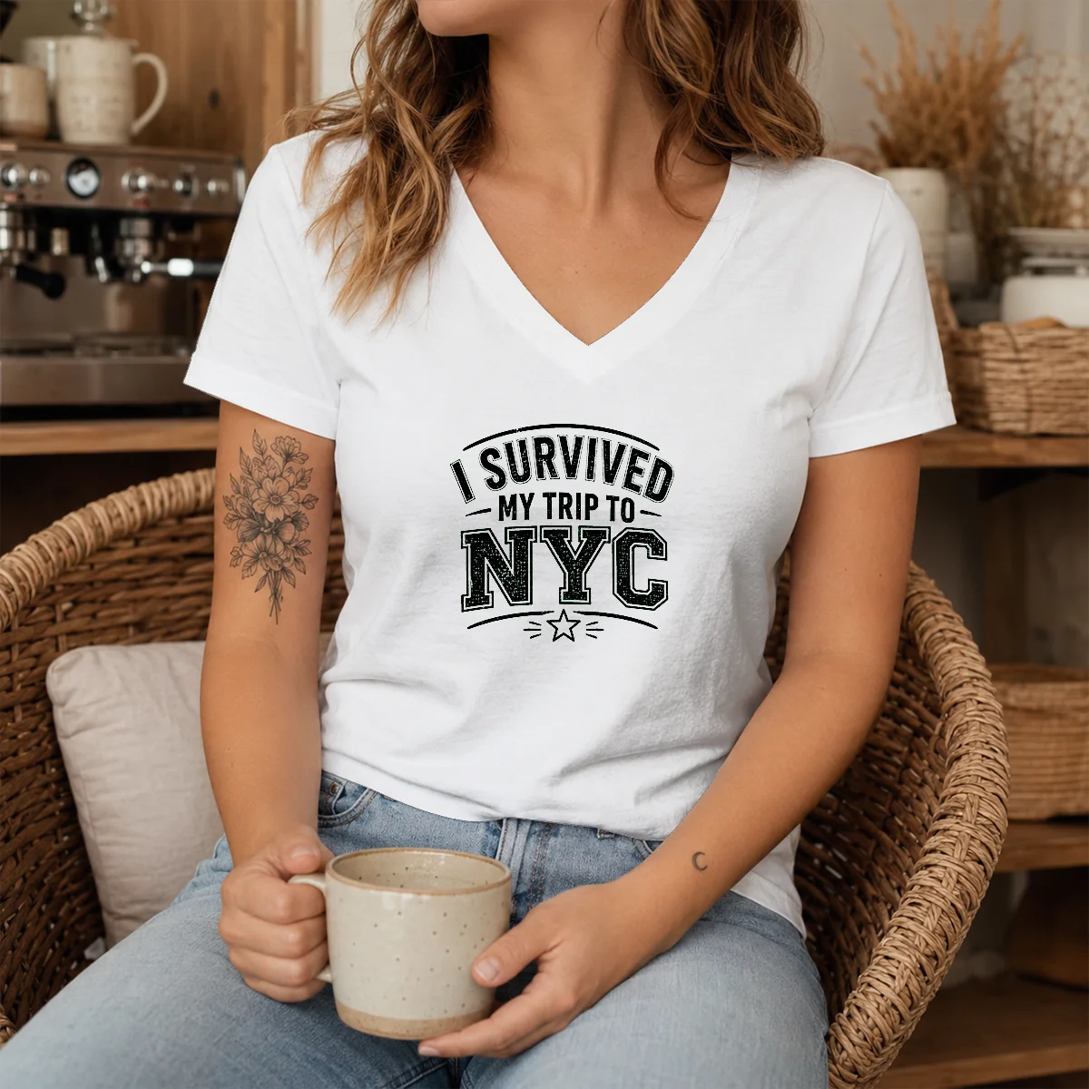 Premium I Survived My Trip To NYC Funny Tee Line Art V-Neck Shirt