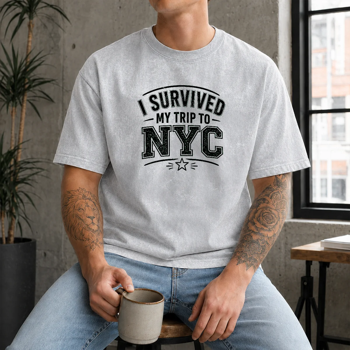 Premium I Survived My Trip To NYC Funny Tee Line Art Washed T-Shirt