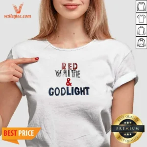Premium Red White And Godlight Patriotic V Neck Shirt in red, white, and blue colors with a patriotic theme
