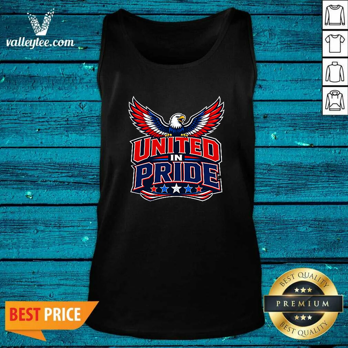 Premium United In Pride Eagle Typography Tank Top in white with bold eagle graphic and pride lettering