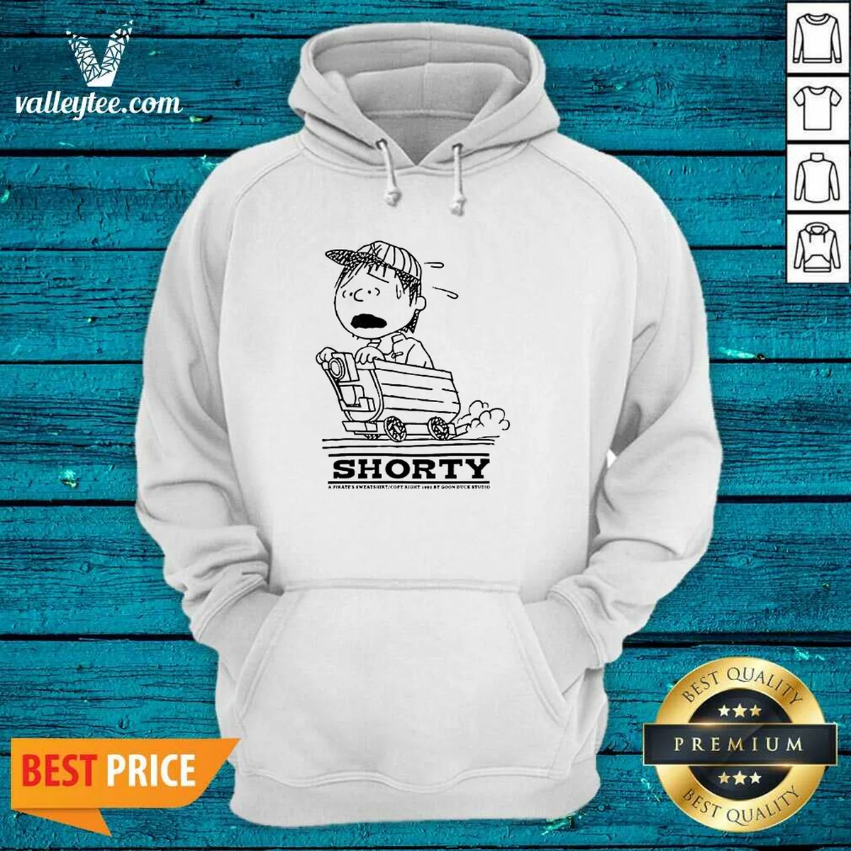 Pretty Charlie Brown Peanuts Shorty A Pirate'S Sweatshirt Copy Right 1995 By Goon Hoodie front view on white background