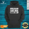 Pretty Justice For Sami The Last Real Good Guy Text Hoodie in black, front view with bold white lettering