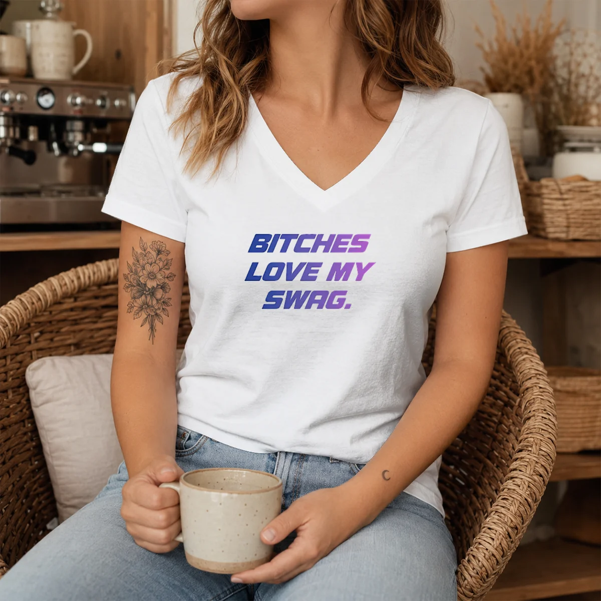 Top Bitches Love My Swag Funny Quote Slang V-Neck Shirt