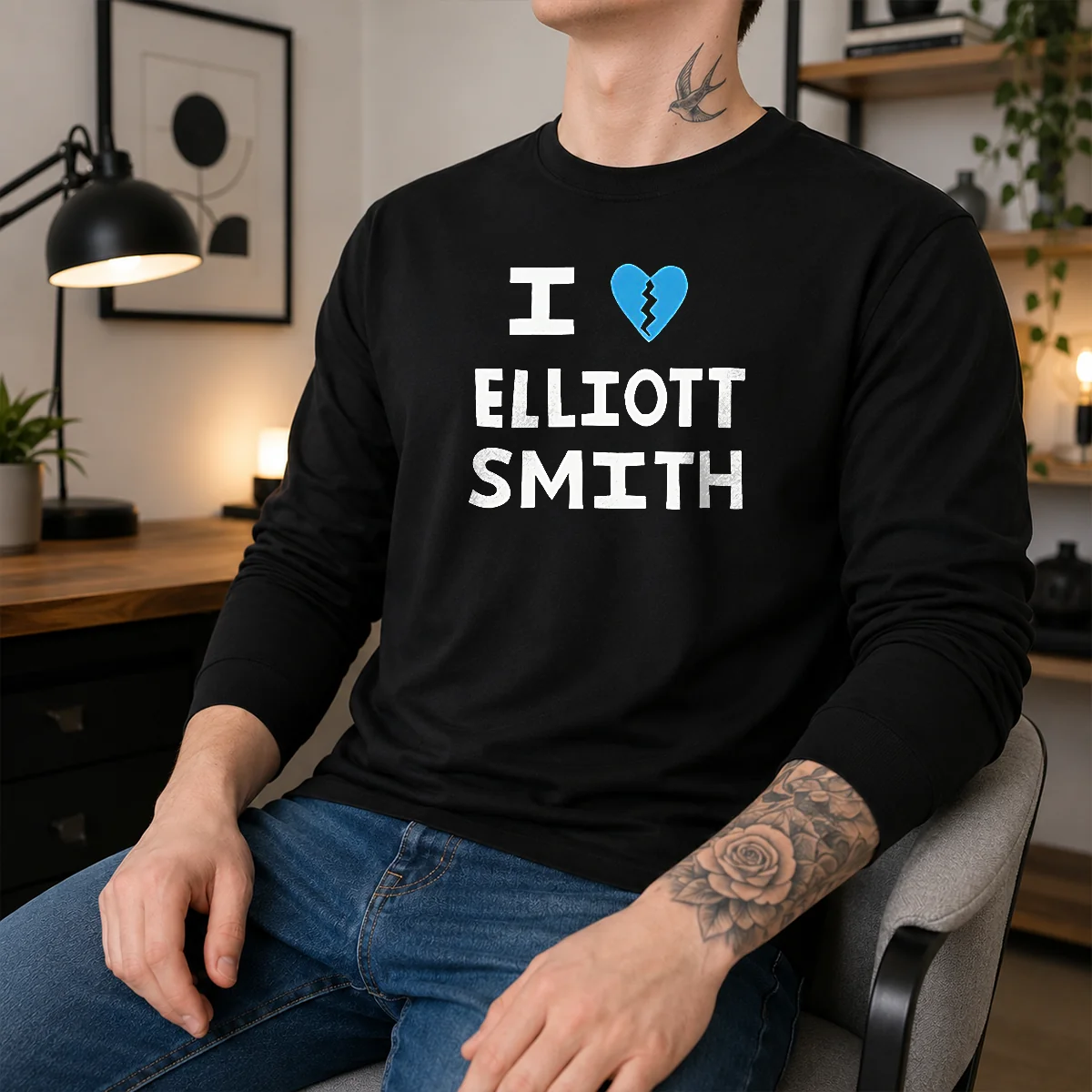 Funny I Heart Elliott Smith Indie Rock Singer Songwriter Long Sleeve Shirt