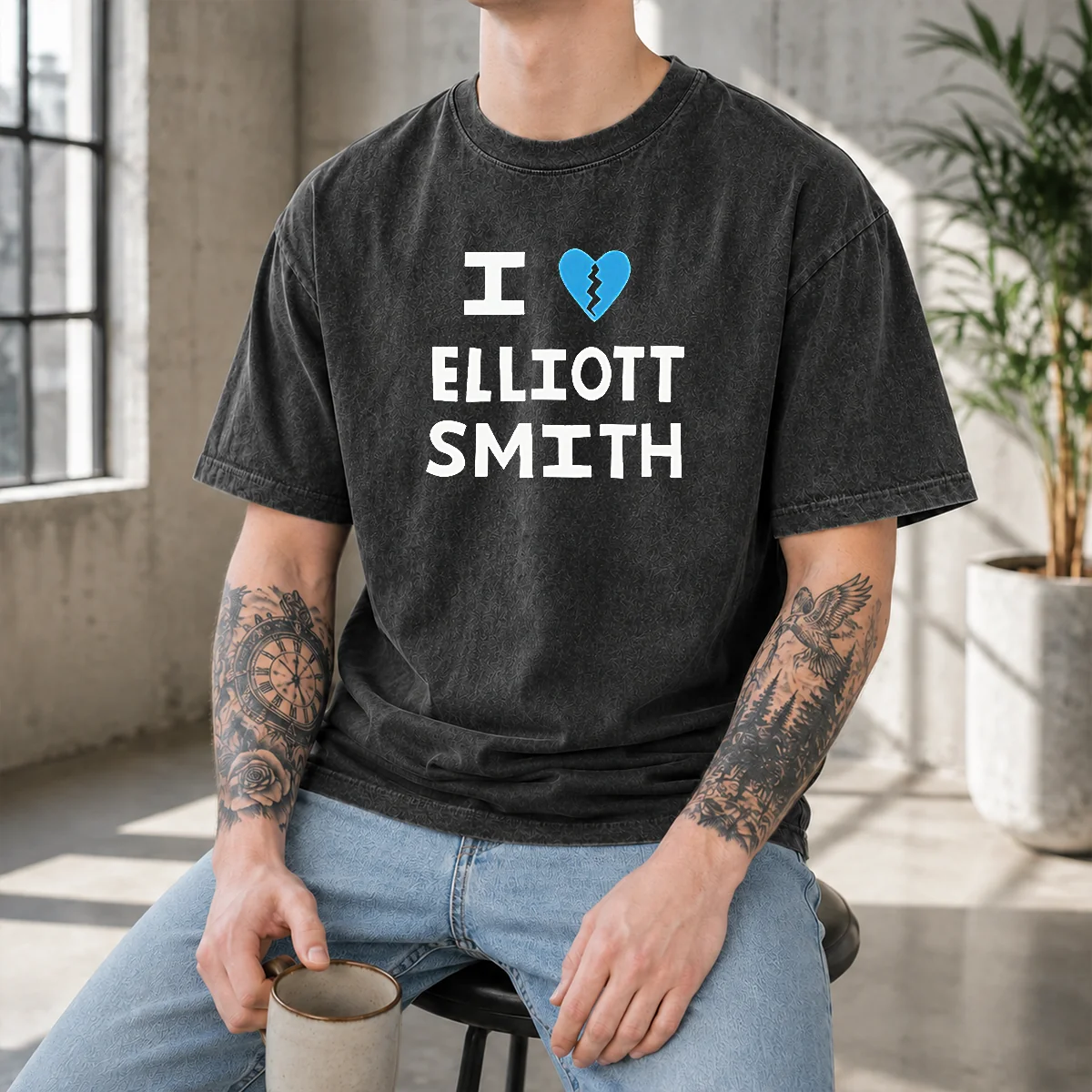 Funny I Heart Elliott Smith Indie Rock Singer Songwriter Washed T-Shirt