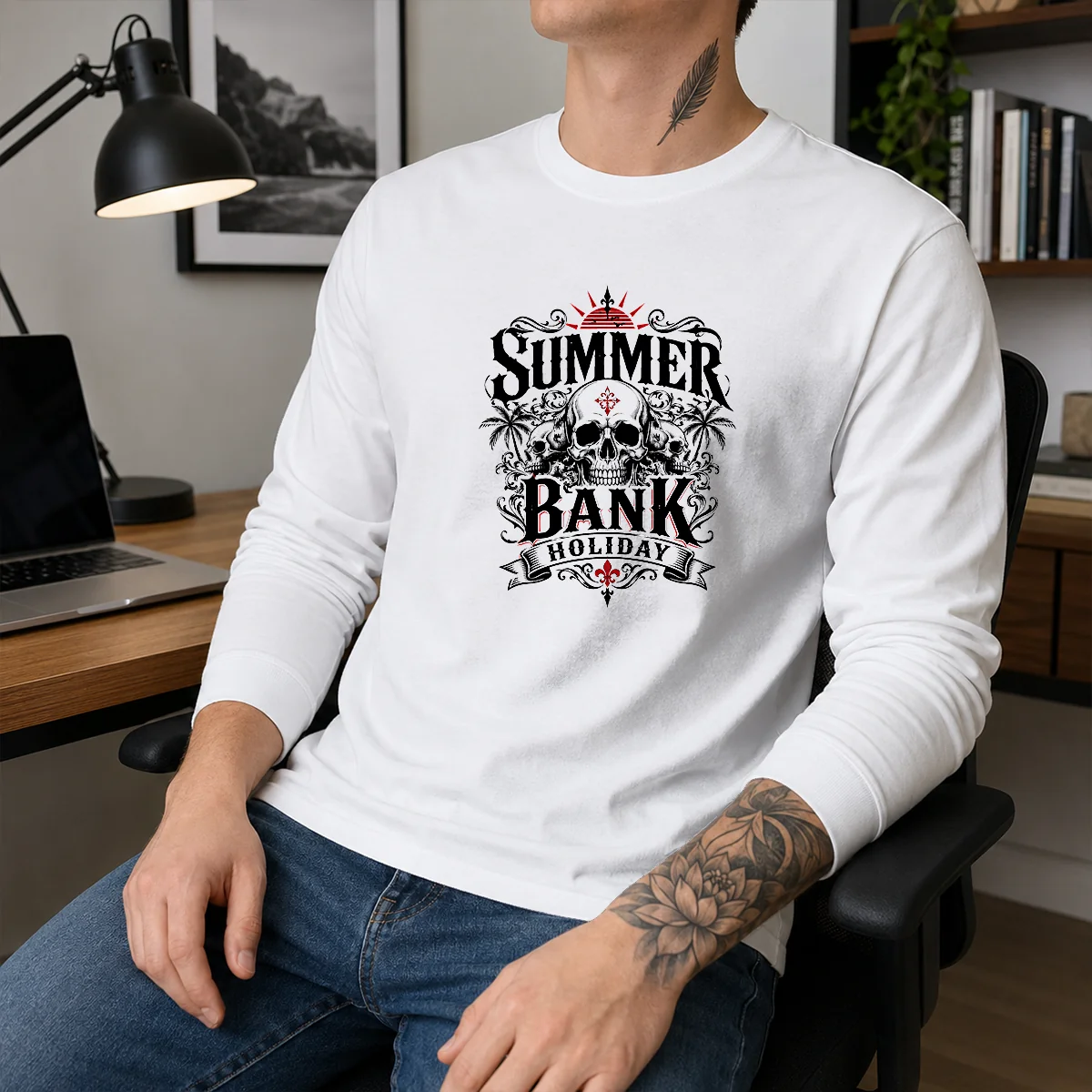 Good Gothic Skull Palm Summer Bank Holiday Ornate Long Sleeve Shirt