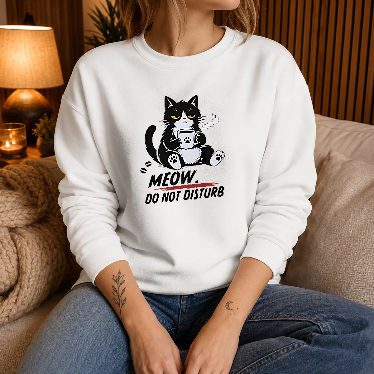 Official Meow Do Not Disturb Grumpy Cat With Coffee Sweater