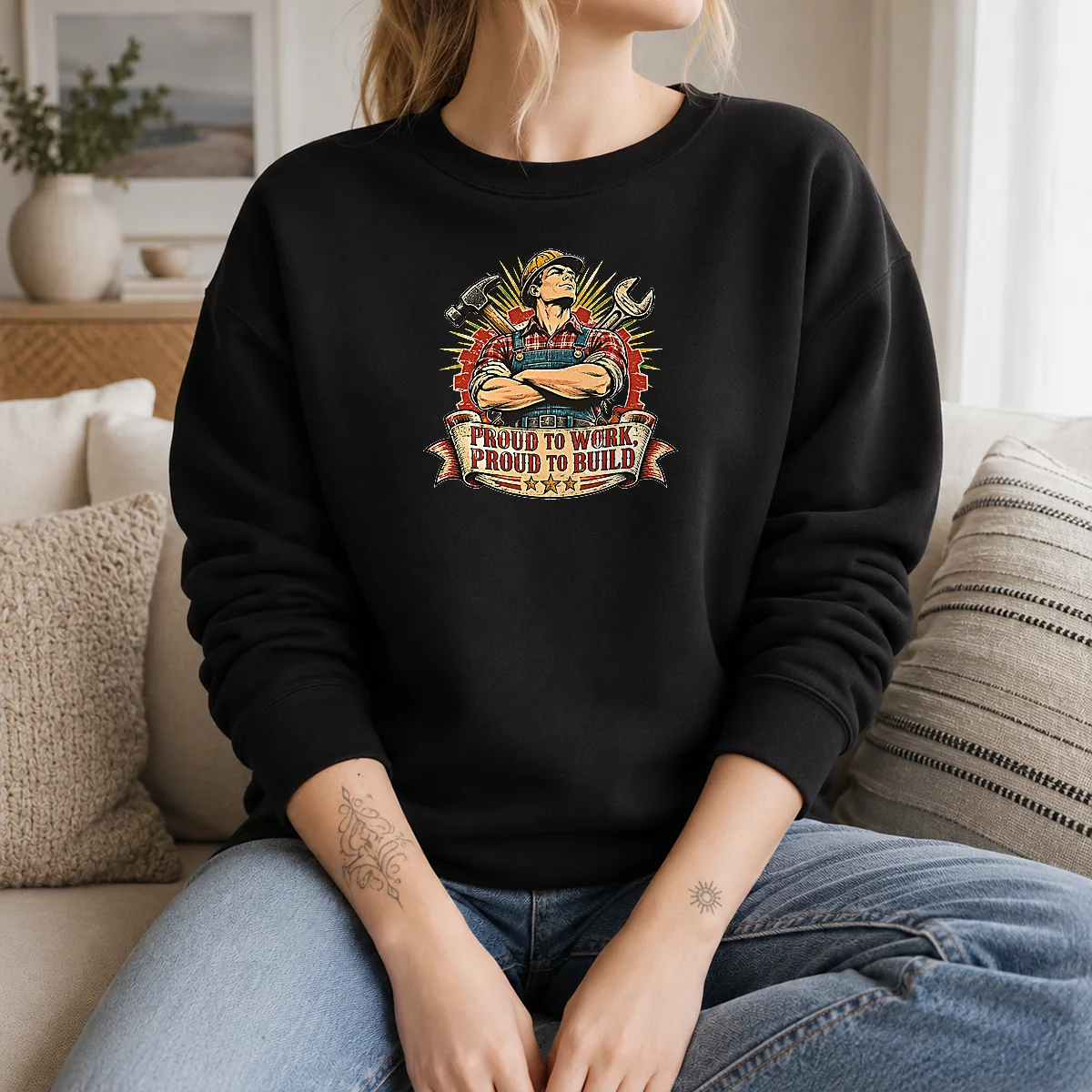 Original Vintage Labour Day Proud Worker Graphic Sweater