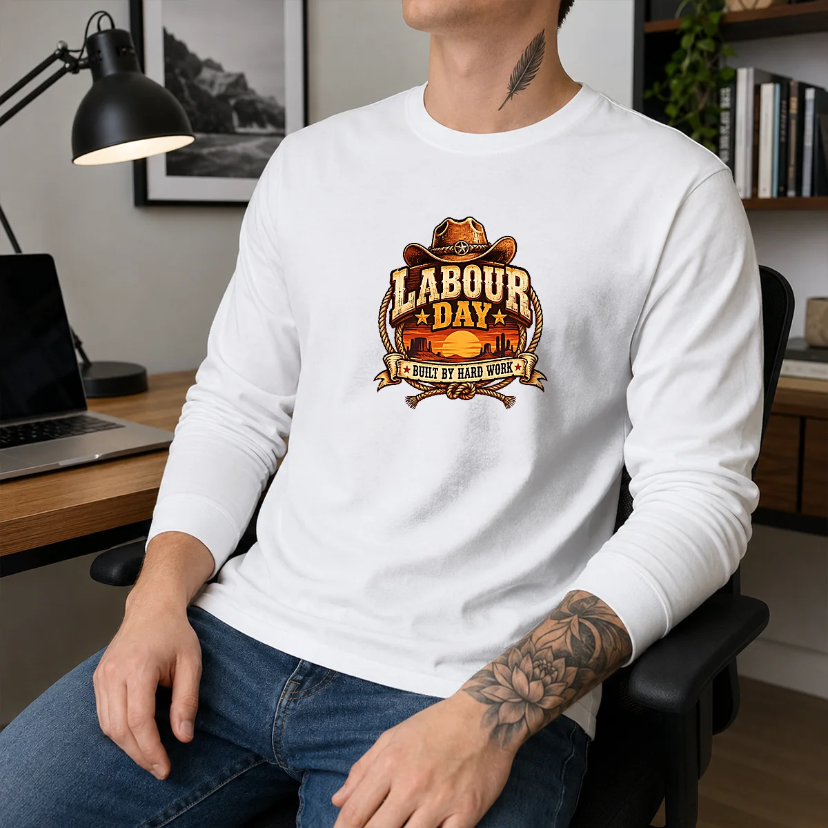 Pretty Labour Day Built By Hard Work Desert Sunset Cowboy Long Sleeve Shirt